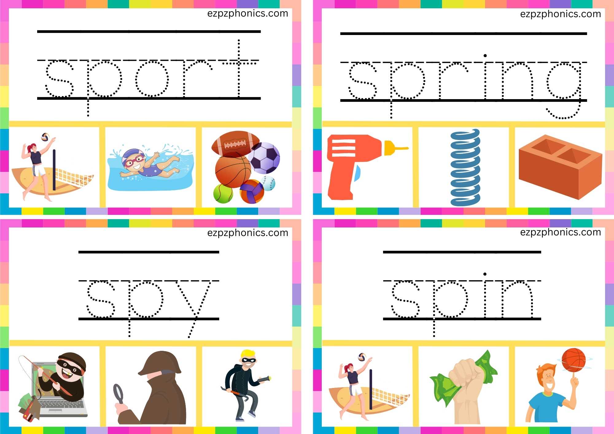 SP Beginning Blends Clip Cards Trace The Words And Clip The Correct Images Set 2